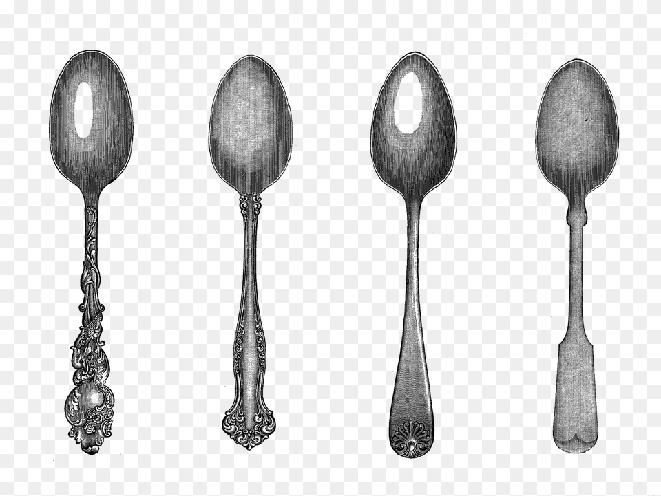 Digital Stamp Design Digital Collage Sheet Vintage Spoons, Cutlery, Spoon, Black Free Png Download