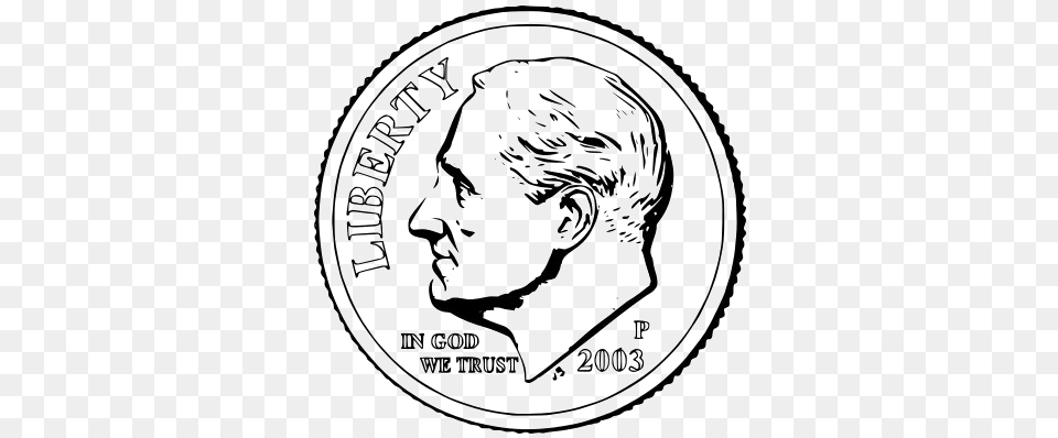 Dime Dime Black And White Clipart, Coin, Money, Face, Head Free Transparent Png