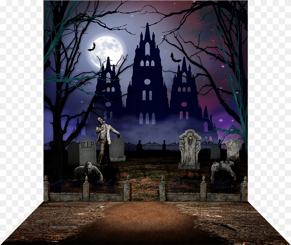 Dimensional View Of Halloween Graveyard, Outdoors, Night, Nature, Person Png
