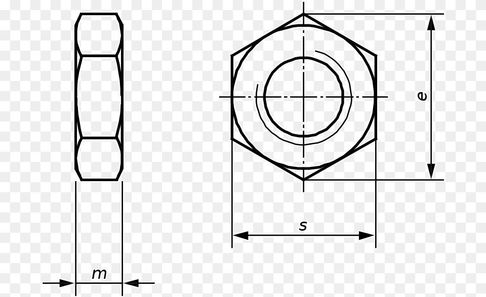 Din Lock Hexagon Thin Locking Nut Drawing, Cad Diagram, Diagram Png