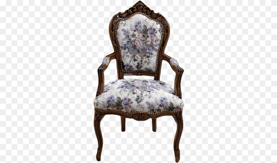 Dining Armchair Brown Frame Vintage Flowers Fabric Decor Clasic Chair, Furniture Free Transparent Png