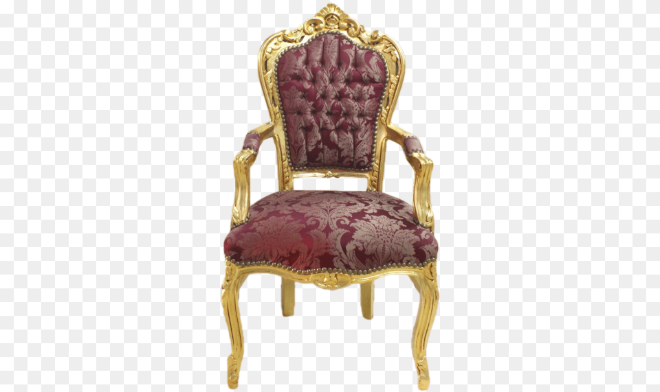 Dining Armchair Gold Frame Dark Red Royal Flowers Royal Red Armchair, Chair, Furniture, Throne Free Png