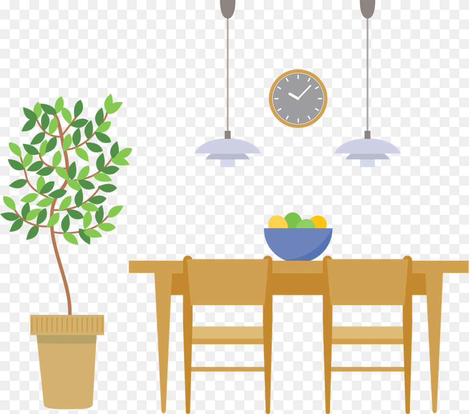 Dining Kitchen Clipart, Table, Room, Potted Plant, Plant Free Transparent Png