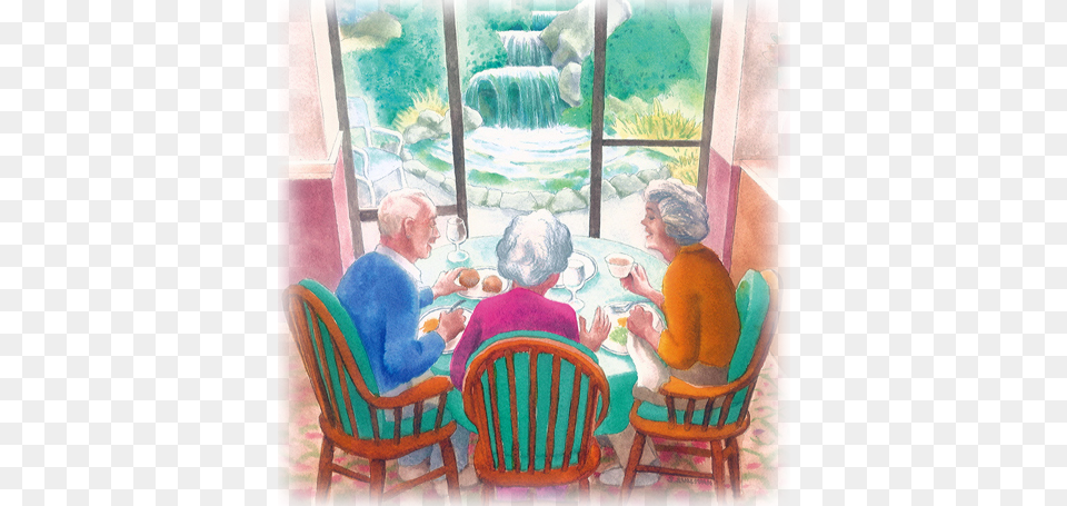 Dining Overlooks Our Iconic Waterfall At The Inn Retirement Community, Furniture, Indoors, Dining Table, Dining Room Free Png Download