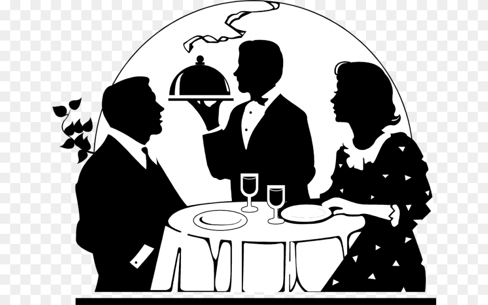 Dining Romantic Dinner Clipart Black And White, Stencil, Adult, Person, Man Png Image
