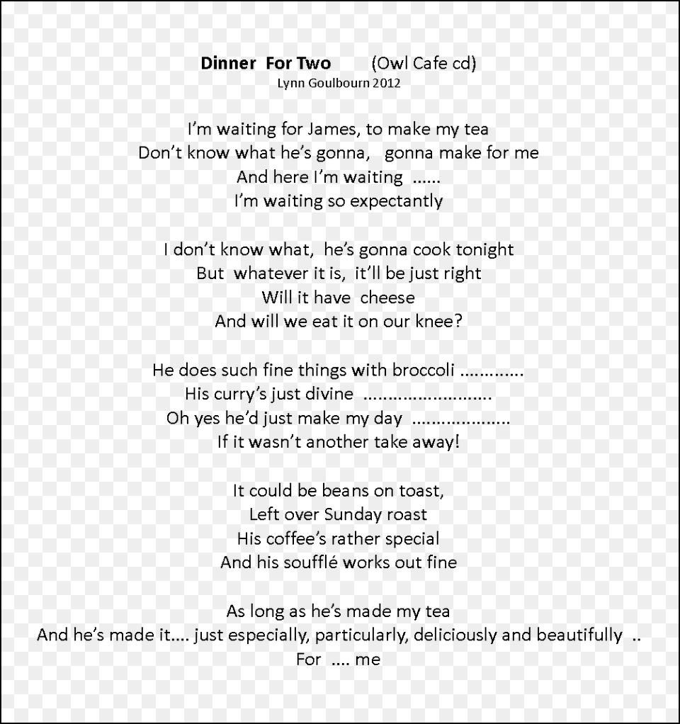Dinner For Two Song Tea And Toast Full Lyrics, Gray Png