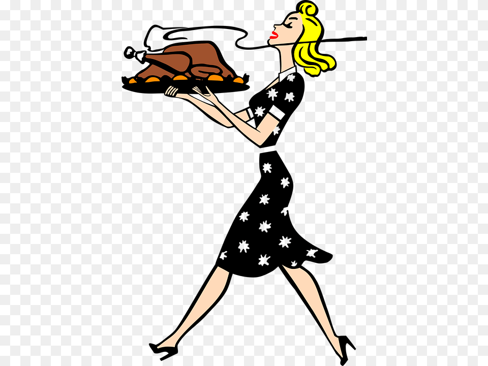 Dinner Housewife Retro Thanksgiving Turkey Vintage Thanksgiving Clip Art, Dancing, Leisure Activities, Person, Cartoon Free Png Download