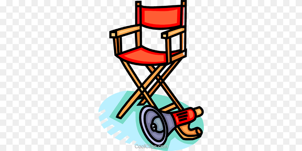 Directors Chair And Megaphone Royalty Vector Clip Art, Furniture, Wheelchair, Device, Grass Png