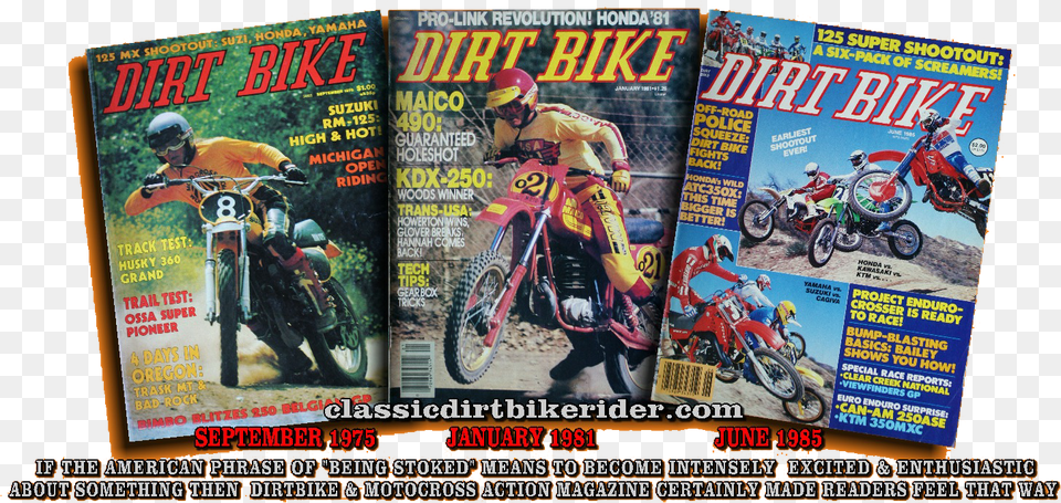 Dirtbike Motocross Action Magazine 1970s 1980s Bike Dirt Bike Magazine Covers, Adult, Vehicle, Transportation, Person Free Transparent Png