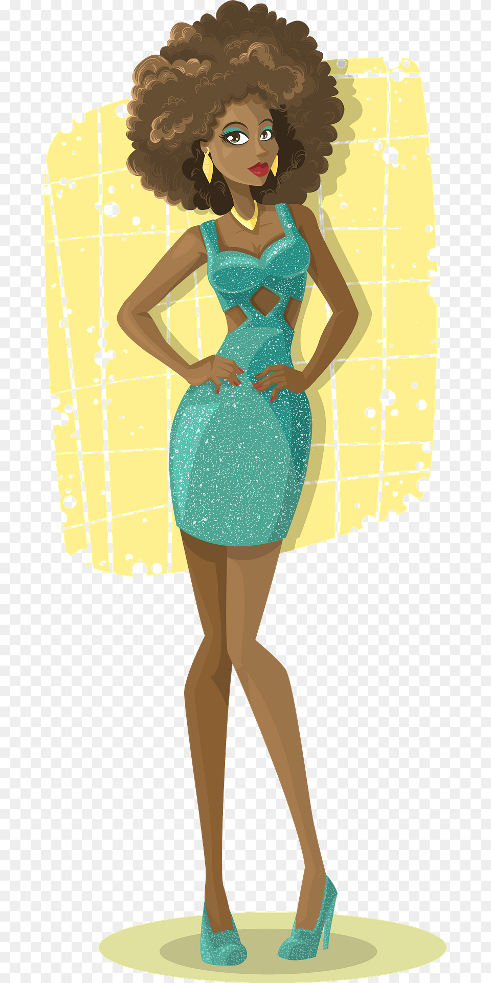 Disco Woman With An Afro Clipart, Clothing, Dress, Person, Formal Wear Free Transparent Png