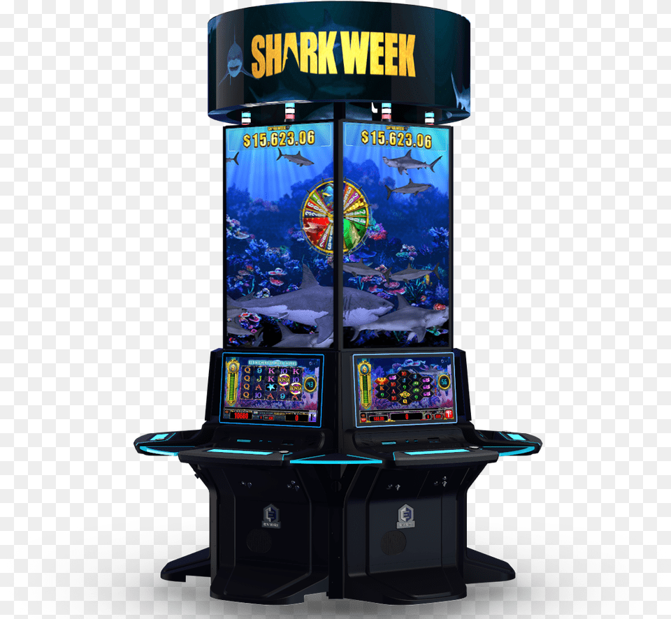 Discovery Shark Week Slot Machines Make Debut At Seminole Video Game Arcade Cabinet, Animal, Fish, Sea Life, Electronics Png