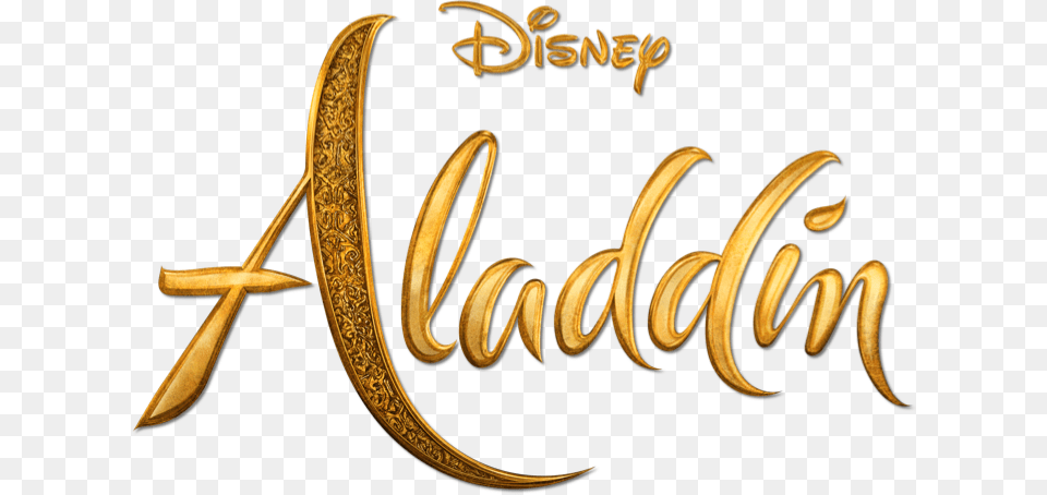 Disney Aladdin 2019 Logo, Calligraphy, Handwriting, Text, Gold Free Png