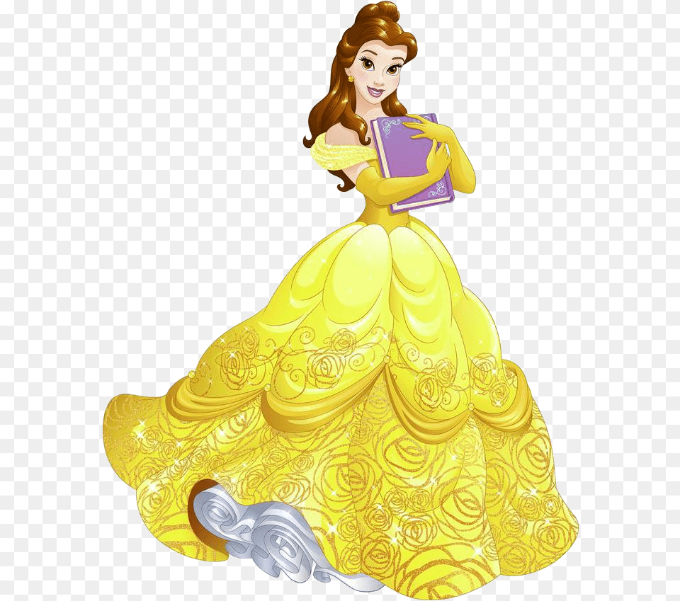 Disney Belle Princess Belle With Book, Clothing, Figurine, Dress, Doll Free Png