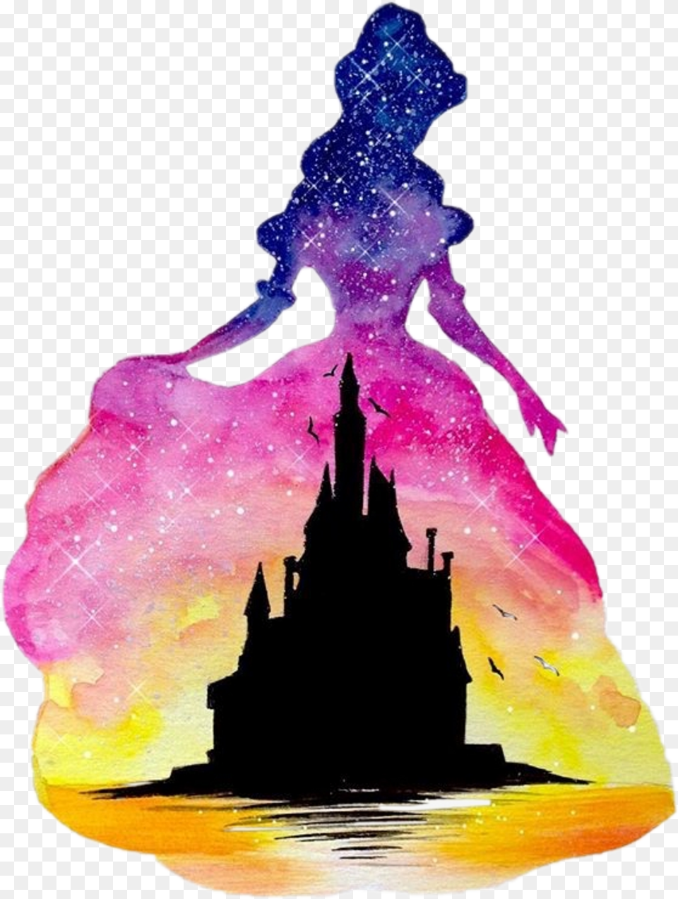 Disney Castle Watercolour Belle Beauty Beautyandthebeas Disney Princess Watercolor Paintings, Silhouette, Purple, Art, Painting Png