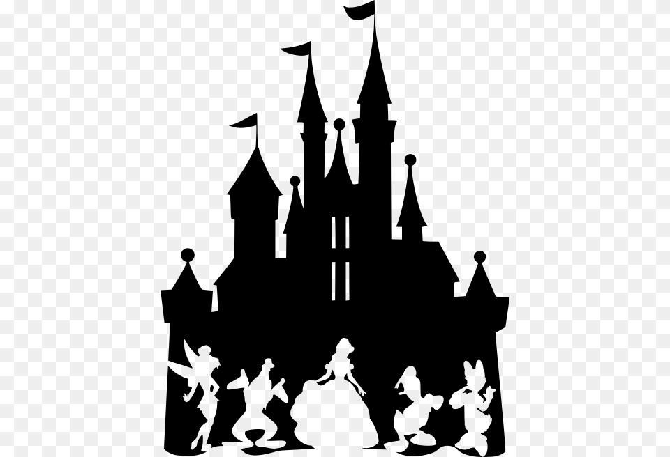 Disney Castle With Donald Daisy Tinkerbell Goofy Belle Silhouette Walt Disney Castle, Gray Free Png