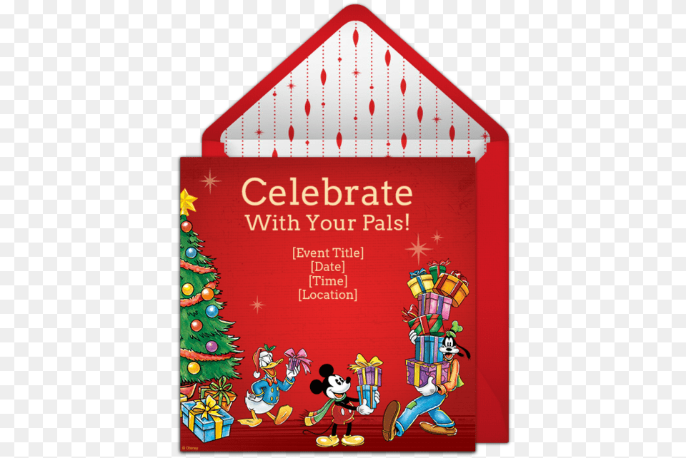 Disney Chistmas Holiday Friends Christmas Dinner Invitation, Envelope, Greeting Card, Mail, Advertisement Png Image