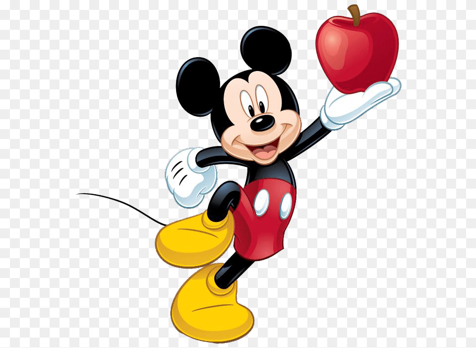 Disney Classics Mickeys Jump With A Red Apple In His Hand As, Cartoon, Nature, Outdoors, Snow Png