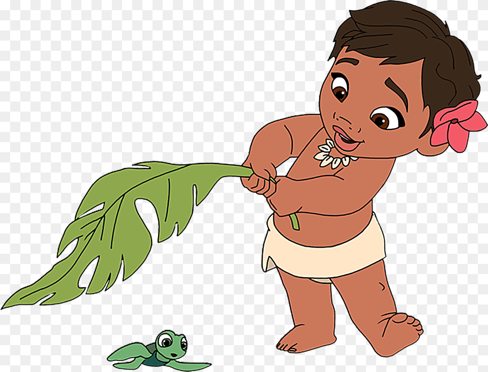 Disney Moana Cartoon Baby Moana With Turtle, Person, Face, Head Png