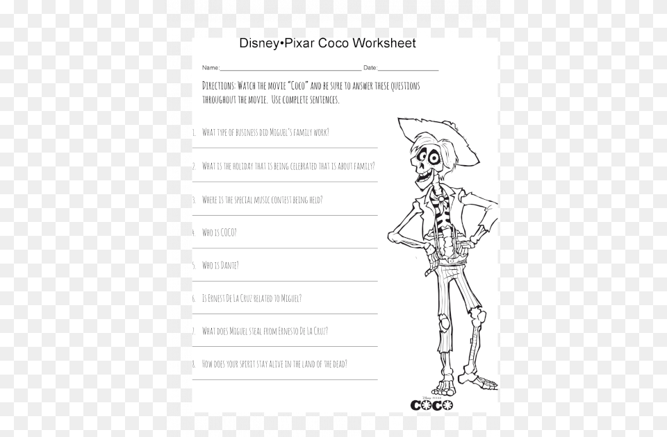 Disney Pixar Coco Worksheet Answer Key, Person, Face, Head, Text Png