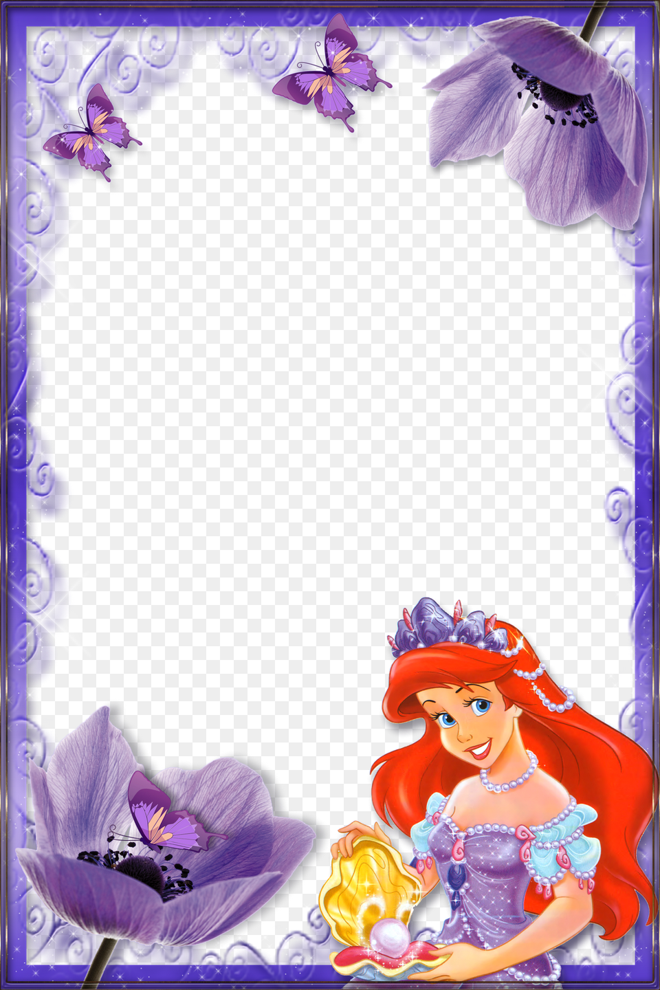 Disney Princess Frames Download Ariel, Purple, Plant, Flower, Person Png