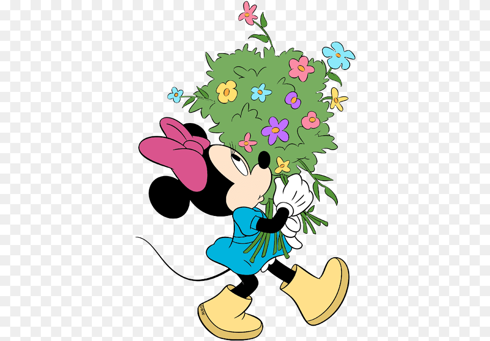 Disney Springtime Clip Art Disney Clip Art Galore Minnie Mouse With Flowers, Graphics, Cartoon, Head, Person Free Transparent Png