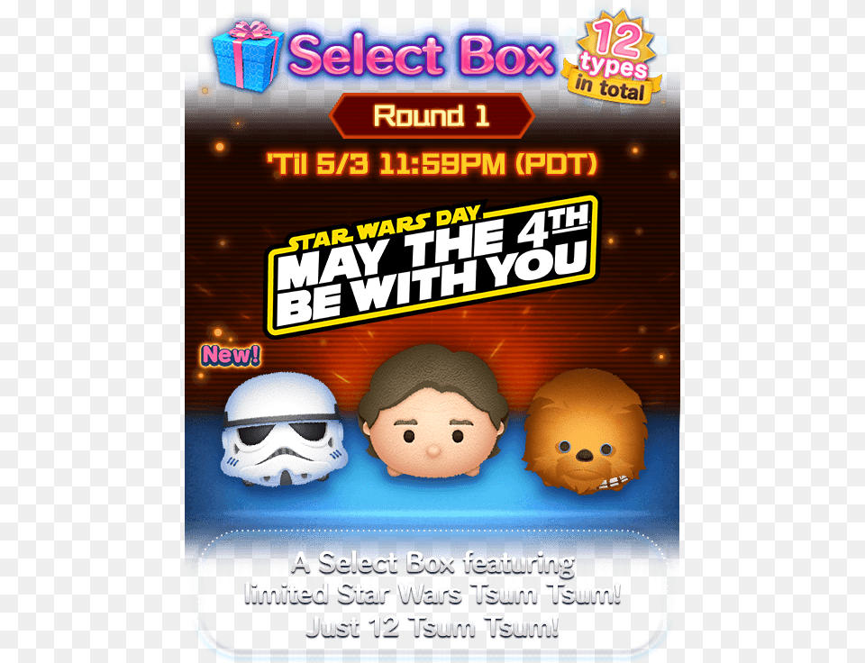 Disney Tsum Tsum May 2018 Event Star Wars Tsum Tsum May 2018 Event, Advertisement, Poster, Baby, Person Free Transparent Png