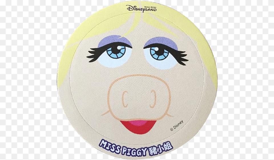 Disneyland Hong Kong Sticker Featuring Miss Piggy Circle, Home Decor, Rug, Face, Head Png