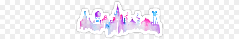 Disneyland Paris Watercolor Skyline Silhouettequot Stickers Disneyland Skyline, Purple, People, Person Free Png Download