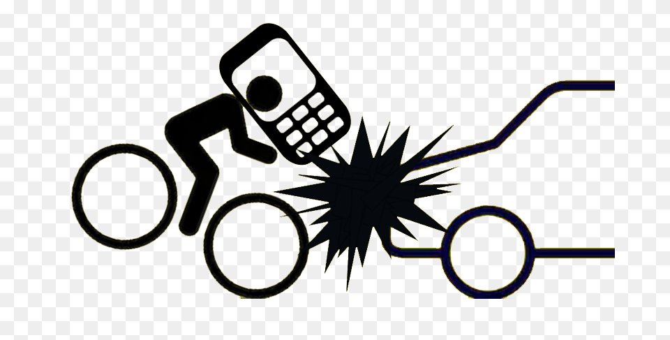 Distracted Bicyclist On Cell Phone Crashes Into Car, Electronics, Mobile Phone, Texting, Stencil Free Png Download