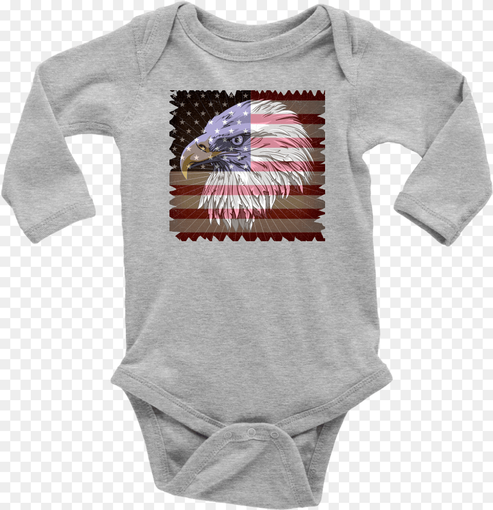Distressed American Flag With Eagle Baby Shark 1st Birthday Onesie Boy, Clothing, Long Sleeve, Sleeve, T-shirt Png Image