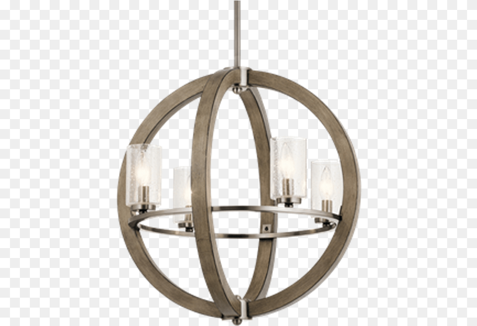 Distressed Antique Gray 4 Light Grand Bank Orb Chandelier Wood Round Orb Chandelier, Lamp, Light Fixture Png Image