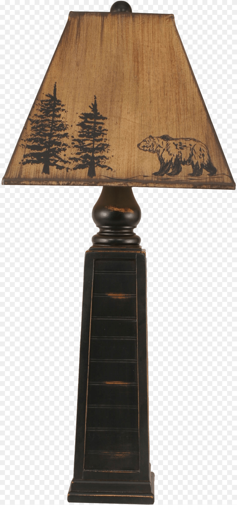 Distressed Black Pyramid Table Lamp W Bear Shade Lampshade, Table Lamp, Animal, Mammal, Wildlife Png Image