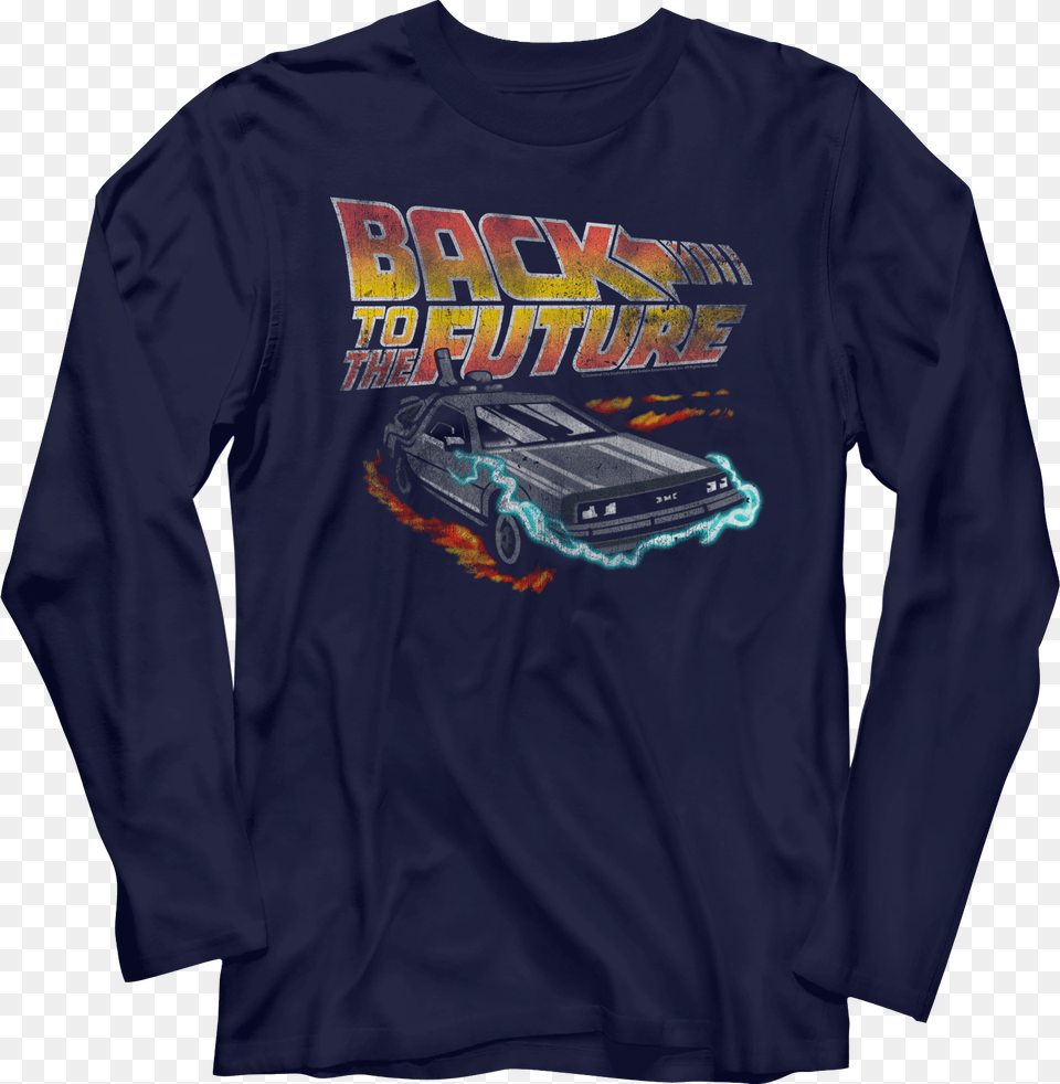 Distressed Delorean Time Machine Back To The Future Back To The Future, Clothing, Long Sleeve, Shirt, Sleeve Free Transparent Png