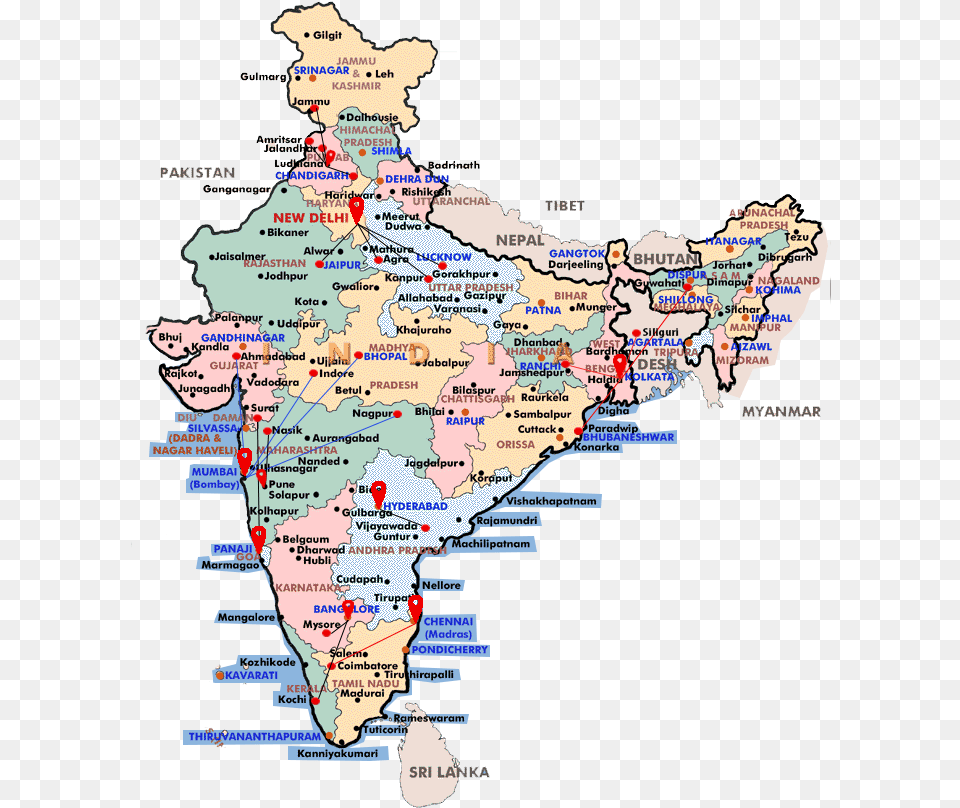 Distribution India Political Map States, Atlas, Chart, Diagram, Plot Png Image