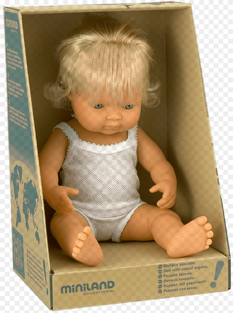 Diversity Toys Miniland Anatomically Correct Baby Doll Caucasian Girl, Box, Person, Face, Head Png Image