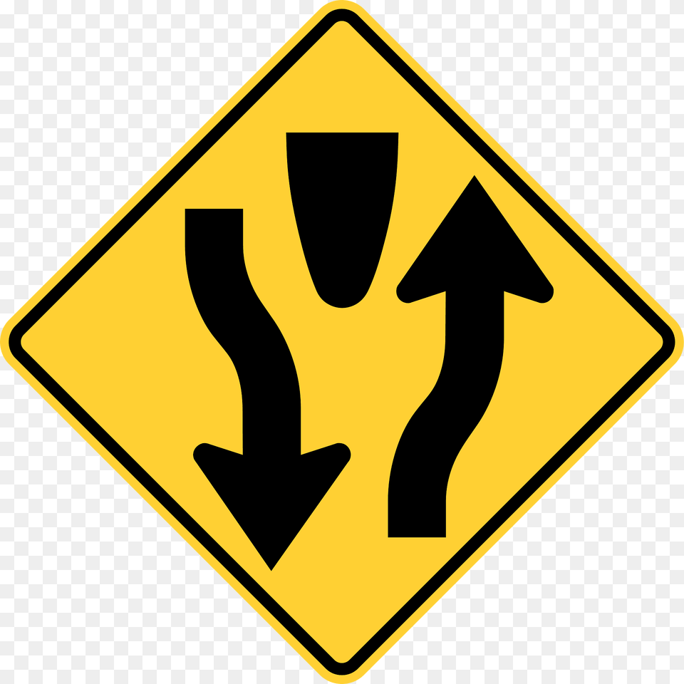 Divided Highway Ahead Sign In British Columbia Clipart, Symbol, Road Sign Free Png Download