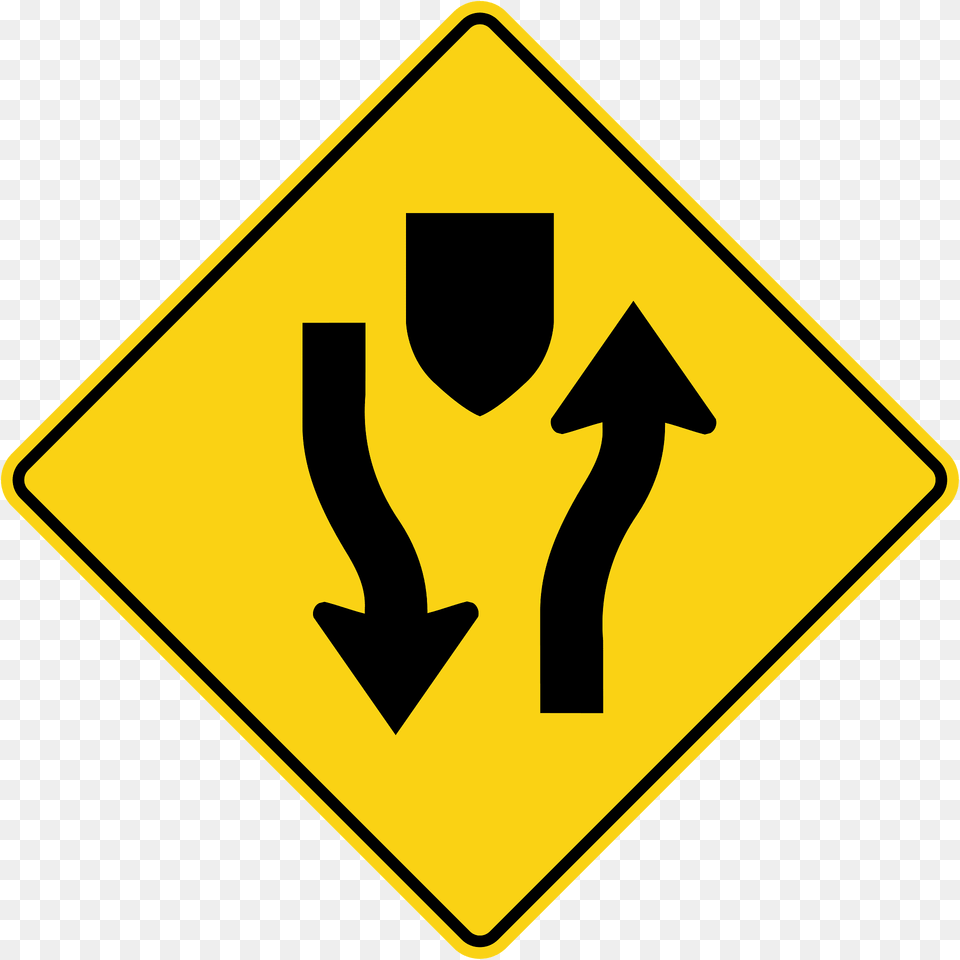 Divided Highway Ahead Sign In Ontario Clipart, Symbol, Road Sign Png