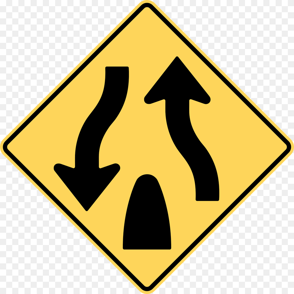 Divided Highway Ends Sign In British Columbia Clipart, Symbol, Road Sign Free Transparent Png