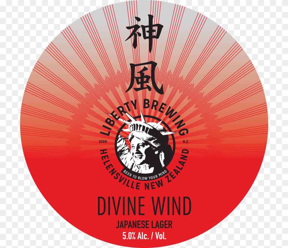 Divine Wind New Tap Badge Liberty Brewing, Adult, Male, Man, Person Png