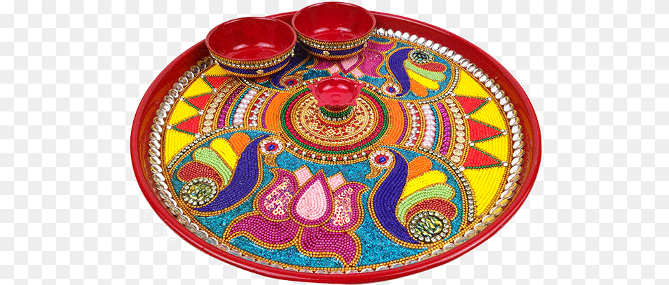 Diwali Rangoli High Quality Aarti Thali Decoration With Rangoli, Dish, Food, Meal, Pattern Png Image