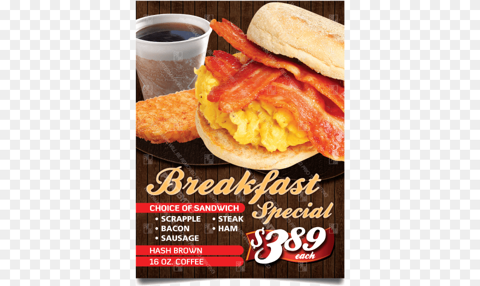 Dn 057 Breakfast Sandwich Special Poster Coffee And Sandwich Promotion Poster, Advertisement, Cup, Food, Meat Free Png