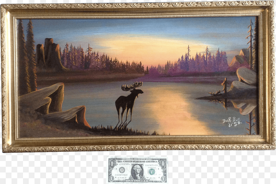 Dnr Bull Oil Painting Moose Standing In A Lake At Oil Painting, Person, Animal, Mammal, Wildlife Png