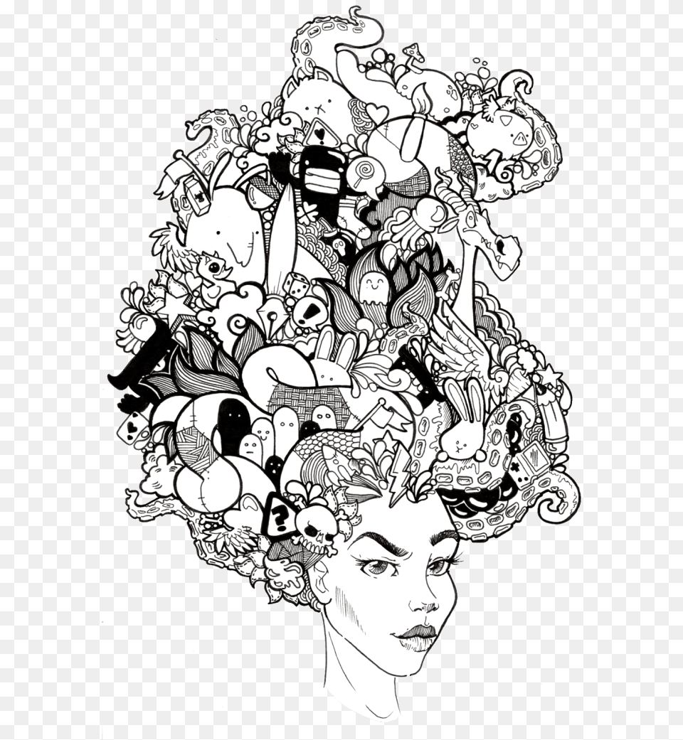 Do A Black And White Doodle Illustration, Art, Drawing, Face, Head Free Png