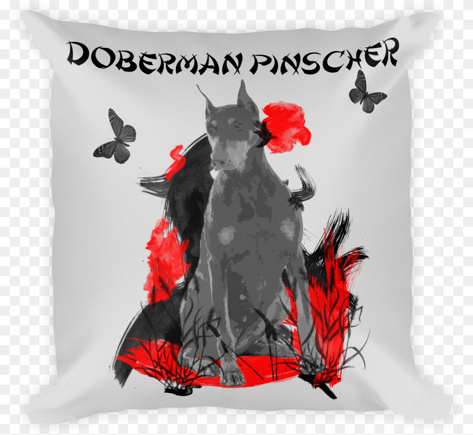 Doberman Pinscher Chinese Painting Silver Cushion, Home Decor, Pillow, Animal, Bird Png