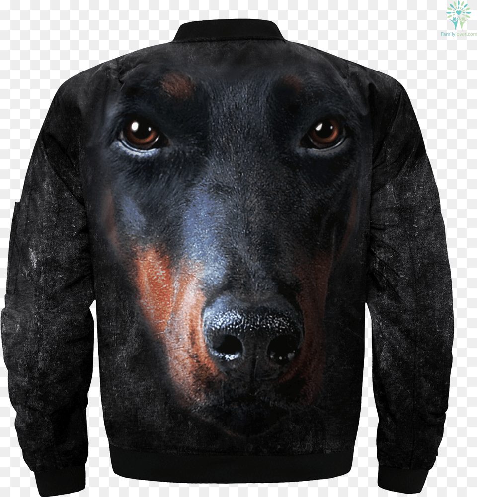 Doberman Pinscher Over Print Jacket Tag Familyloves Doberman Face Shirt, Clothing, Coat, Animal, Canine Free Png Download
