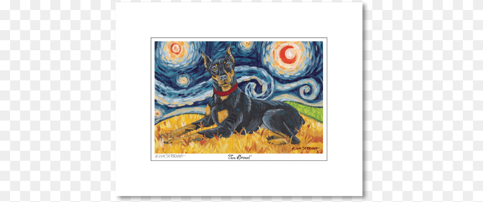 Doberman Starry Night Matted Print Airedale Terrier Art, Painting, Modern Art, Animal, Canine Free Transparent Png