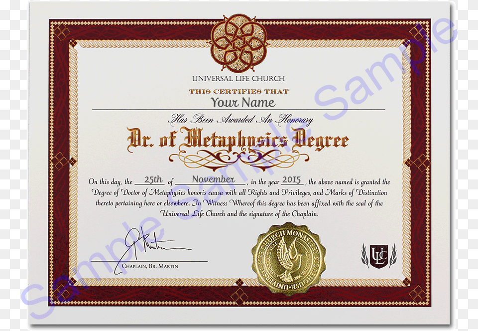 Doctor Of Metaphysics Degree, Text, Diploma, Document Free Png