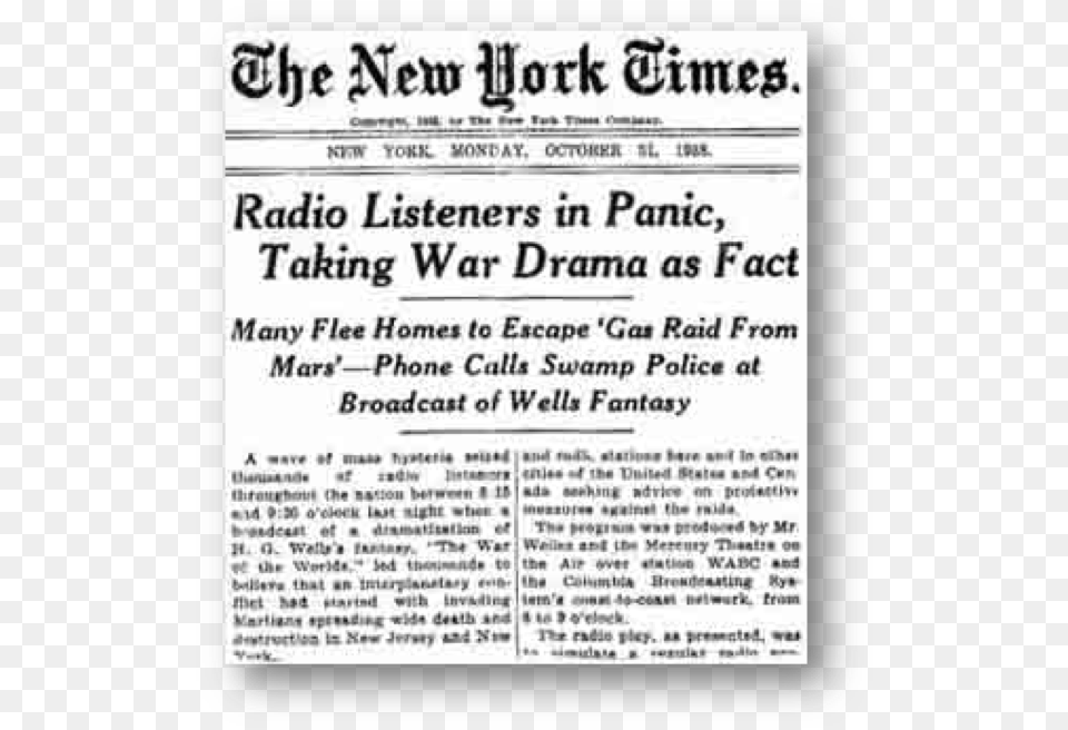 Documentation Has Already Been Provided In Many Scholarly War Of The Worlds Radio Broadcast, Newspaper, Text Free Transparent Png