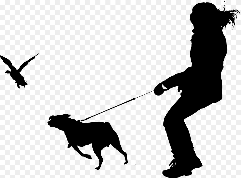 Dog Breed Human Behavior Leash Silhouette Human With Dog, Gray Png Image
