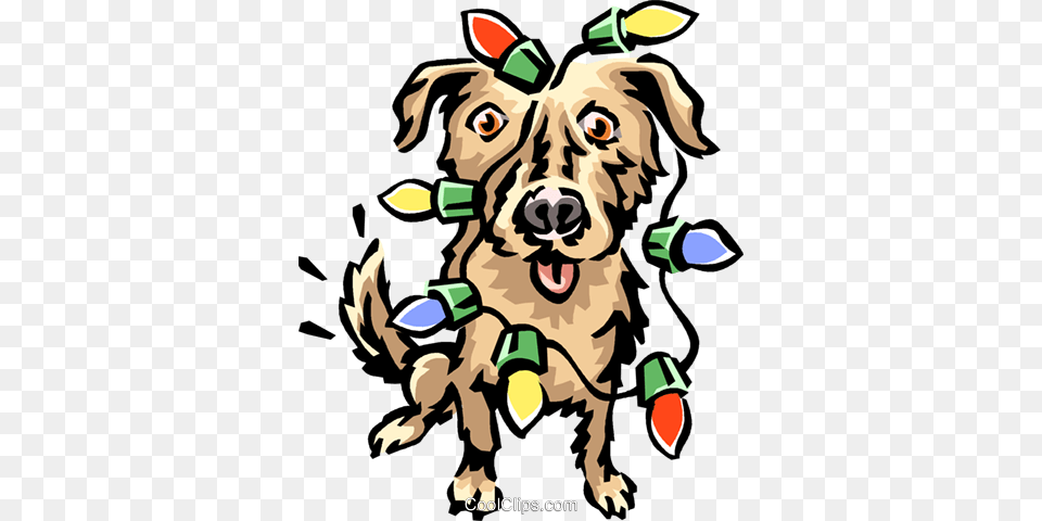 Dog Covered In Christmas Lights Royalty Free Vector Clip Art, Animal, Canine, Mammal, Pet Png Image